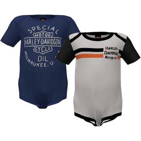 Harley-Davidson Baby Boys' 2-Pack Oil Can B&S Rib Creeper Set - Navy/Cream