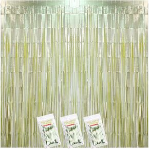 2 Pcs Sage Green Foil Fringe Curtains 3.3 x 6.6 ft Foil Fringe Curtains Sage Green Backdrop Martini Birthday Decor Party Photo Bridal Shower Backdrop