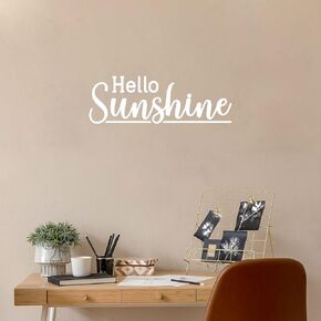 Vinyl Wall Art Decal - Hello Sunshine - 9" x 27" - Trendy Inspirational Positive Quote Sticker for Bedroom Kids Room Living Room Playroom Classroom Home Office Decor (White)