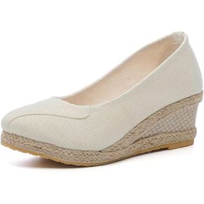 Women's Closed Toe Espadrilles Wedge Sandals Round Slip On Comfy Platform Pumps Shoes Solid Color Pointed Comfortable Canvas Wide Width Sandal Shoes Dressy Casual Summer Espadrille Wedges