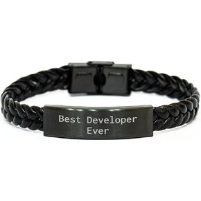 Best Developer Ever Interlaced Leather Bracelet, Funny Developer Gifts for Men, Women, Friends, Coworkers, Christmas Unique Gifts from Family