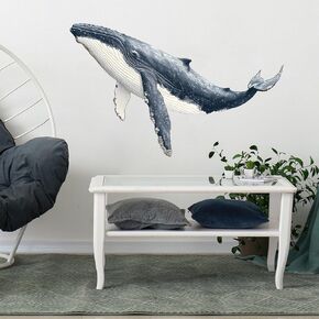 Humpback Whale Wall Decals Removable Ocean Theme Vinyl Stickers for Bathroom Nursery and Kids Playroom Realist Style Decor Peel and Stick Wall Art