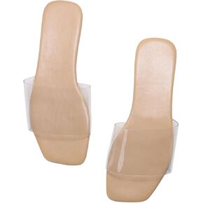 Women's Clear Sandals Dressy Transparent Strap Square Toe Vacation Beach Jelly Shoes