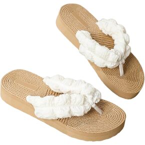 OYOANGLE Women's Braided Boho Lightweight Platform Flip Flops