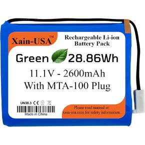 11.1V 2600mAh Li-ion Replacement Battery Pack with MTA-100 / KF2510 2-Pin Female Plug.
