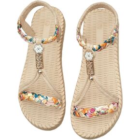 SweatyRocks Women's Floral Print Woven Sandals Open Toe Vacation Beach Flat Shoes with Ankle Strap