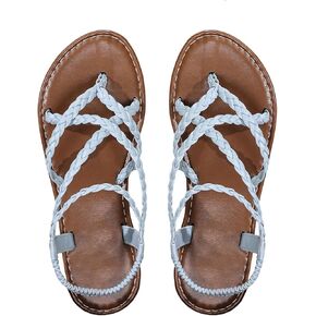 GORGLITTER Women's Braided Strappy Flat Sandals Thong Ankle Strap Dressy Summer Sandals 2025