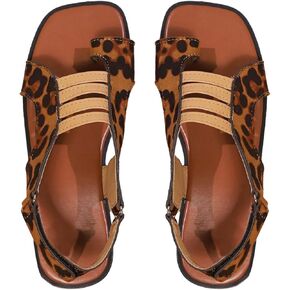 SweatyRocks Women's Leopard Flats Sandals Square Open Toe Slingback Outdoor Slides Shoes