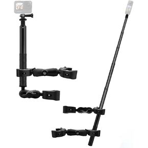 Motorcycle Mount Kit with 47" Invisible Stick Bike Handlebar Holder Compatible for Insta360 X5 X4 X3 X2 X ONE RS R, with Dual Ball Heads, Super Clamps, Action Camera Adapter Cycling Videos UTV