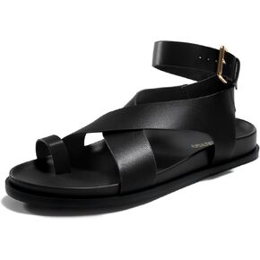 Coutgo Womens Flat Thong Sandals Beach Criss Cross Cross Cross Boxle Strap Summer Summer Summer ، Black ، Size 8