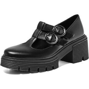 CouieCuies Black Mary Jane Shoes Women Heels Formal Dress Shoes Chunky Heel Round Toe Platform Pumps Cute Casual Pumps