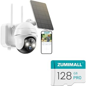 ZUMIMALL 5MP Security Cameras Wireless Outdoor, Solar Security Camera Outdoor with 360° PTZ, Battery Powered Camera for Home Security Outside, 128GB SD Card for Security Cameras