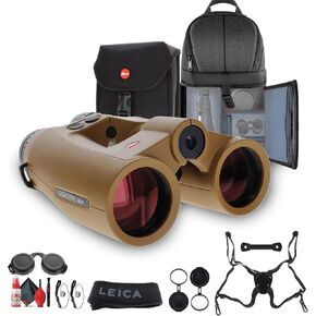 Leica 10x42 Geovid Pro AB+ Rangefinder Rugged Lightweight Binoculars (Flat Dark Earth) (40818) + Sling Backpack + Cleaning Kit + Suspender Harness + 2 x Cap Keeper