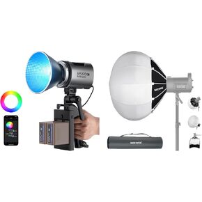 NEEWER MS60C 65W COB RGBWW LED Video Light with Battery Kit, and NS65L 26"/65cm Lantern Softbox, 2.4G/APP Control, 2X 7800mAh NP-F970 Battery PD Fast Charging, Bowens Mount