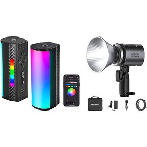 NEEWER Magnetic Handheld Light Wand APP Control, 360° Full RGB Mini LED Video Lighting Stick with 2550mAh Battery for Photography Vlog TikTok, TL97C, MS60 LED Video Light Included
