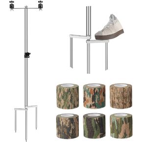 Double Nut Trail Camera Stand Mount Foldable Stainless Steel Game Camera Stand Bracket 360° Adjustable 1/4''-20 (6mm) Screw Connection Stake with 6 Camo Wrap Tapes for Deer Cam Accessories