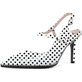 SAMMITOP Women Slingback Heels Ankle Strap Beaded D'Orsay Stiletto High Heel Close Pointed Toe Wedding Dress Pumps Shoes 3.5 Inch