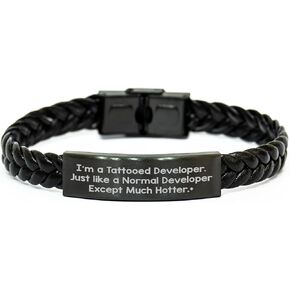 Funny Developer Gifts for Guys - I'm A Tattooed Developer. Just Like A Normal Developer Except Much Hotter. + Christmas Interlaced Leather Bracelet