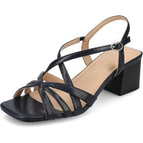 Journee Womens Block heel Cushioned Footbed Shyla Crisscross straps Faux Leather Multi Straps 2-3 inch heel Open Toe