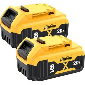 8.0Ah Replacement for Dewalt 20V Battery Max XR Cordless Lithium Tools DCB180 DCB205 DCB206 DCB206-2 DCB200 DCB204 DCB204BT-2 DCB203 DCB201 DCB207 2Pack