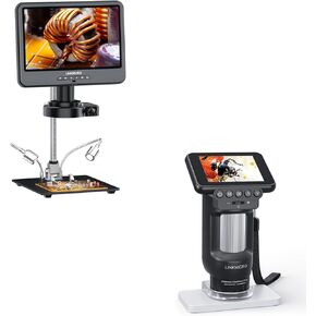 LM208S 4K HDMI Digital Microscope 10.1'' with Ring Light + LM013 Microscope for Kids Portable Handheld with 2.8" LCD Screen