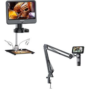Digital Microscope 4K 30FPS HDMI 1500X with Ring Light LM208S + LM115A LCD Digital Microscope with Flex Boom Arm Stand, 5 inch Portable Soldering Microscope Camera for Adults,