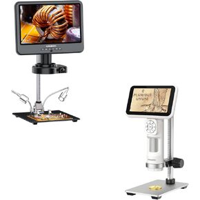 LM208S 4K 30FPS HDMI Digital Microscope 10.1'' with Ring Light, 3840P UHD Video + LM115 LCD Digital Coin Microscope for Adults and Kids, 5'' Handheld USB Coin Magnifier with Screen