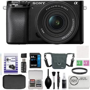 Sony Alpha a6100 Mirrorless Digital Camera with 16-50mm f/3.5-5.6 OSS II Lens Bundle with UV Filter + Memory Card + Card Reader + Memory Case + Cleaning Kit + Camera Bag + Cleaning Cloth (8 Items)