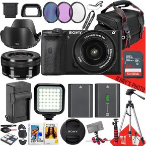 كاميرا Sony A6600 بدون مرآة مع Sony E PZ 16-50 مم F/3.5-5.6 عدسة OSS + 64 GB الذاكرة + Spider Tripod + LED Case + Tripod + Battery Extra + More (28pc Bundle) (متجدد) (متجدد)