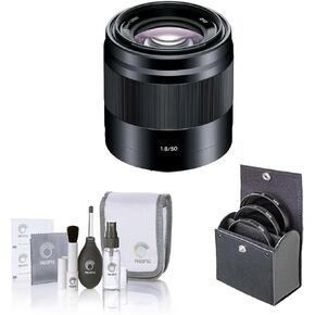 Sony E 50mm f/1.8 OSS Lens for Sony E, Black, Bundle with 49mm Filter Kit and Cleaning Kit