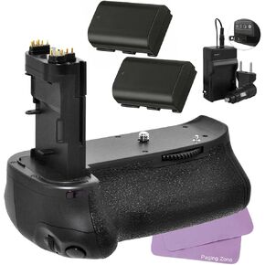 Battery Grip Bundle for Canon 90D, 80D and 70D (BG-E14) Cameras with 2X Replacement LP-E6 Batteries & Charger, Black, PZ-BGLPE690D-032824