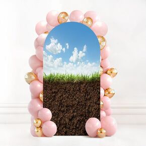 6.6FT Wedding Arch Backdrop Cover Grass Soil Frame Spandex Fitted Round Top Arch Stand Covers for Birthday Party Baby Shower Banquet Decoration
