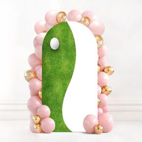 7.2FT Wedding Arch Backdrop Cover Green Grass White Picket Fence Spandex Fitted Round Top Arch Stand Covers for Birthday Party Baby Shower Banquet Decoration