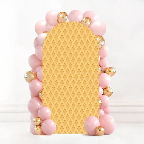 7.2FT Wedding Arch Backdrop Cover Ice Cream Waffle Texture Spandex Fitted Round Top Arch Stand Covers for Birthday Party Baby Shower Banquet Decoration in Saudi Arabia