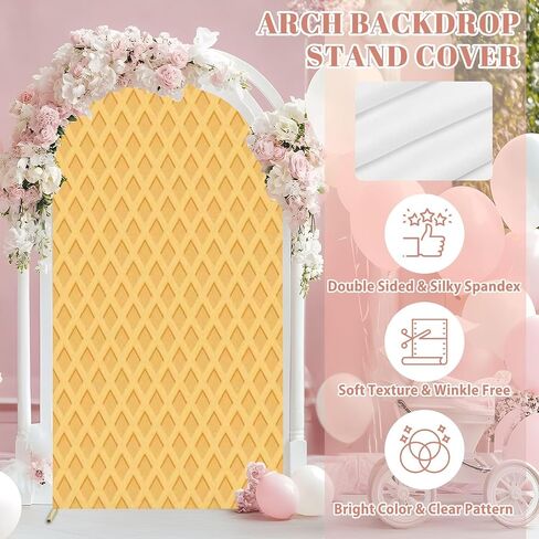 7.2FT Wedding Arch Backdrop Cover Ice Cream Waffle Texture Spandex Fitted Round Top Arch Stand Covers for Birthday Party Baby Shower Banquet Decoration in Saudi Arabia
