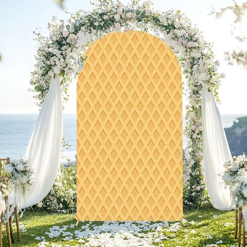 7.2FT Wedding Arch Backdrop Cover Ice Cream Waffle Texture Spandex Fitted Round Top Arch Stand Covers for Birthday Party Baby Shower Banquet Decoration in Saudi Arabia