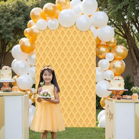 7.2FT Wedding Arch Backdrop Cover Ice Cream Waffle Texture Spandex Fitted Round Top Arch Stand Covers for Birthday Party Baby Shower Banquet Decoration in Saudi Arabia
