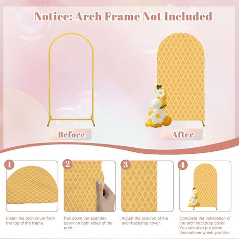 7.2FT Wedding Arch Backdrop Cover Ice Cream Waffle Texture Spandex Fitted Round Top Arch Stand Covers for Birthday Party Baby Shower Banquet Decoration in Saudi Arabia