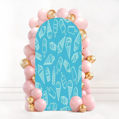 7.2FT Wedding Arch Backdrop Cover Ice Cream Waffle Texture Spandex Fitted Round Top Arch Stand Covers for Birthday Party Baby Shower Banquet Decoration in Saudi Arabia