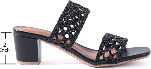Mtzyoa Women Heels Sandals Summer Hollow Braided Strap Beach Slides Vacation Bohemian Casual Dressy Non Slip Square Toe Everyday Essentials in Saudi Arabia