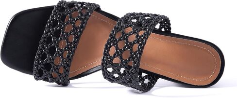Mtzyoa Women Heels Sandals Summer Hollow Braided Strap Beach Slides Vacation Bohemian Casual Dressy Non Slip Square Toe Everyday Essentials in Saudi Arabia