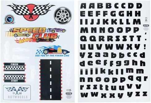 Hot Wheels الرسمية المرخصة ، شارات جدران غرفة الأطفال المخصصة من قبل Paladone ، مسار لعبة ألعاب قابلة لإعادة الاستخدام ، ديكورات ملصقات حائط غرفة ، تشمل طرق سباق الدراجات النارية ، والسيارات ، وعلامات السباق ، والرسائل والعلامات in Saudi Arabia
