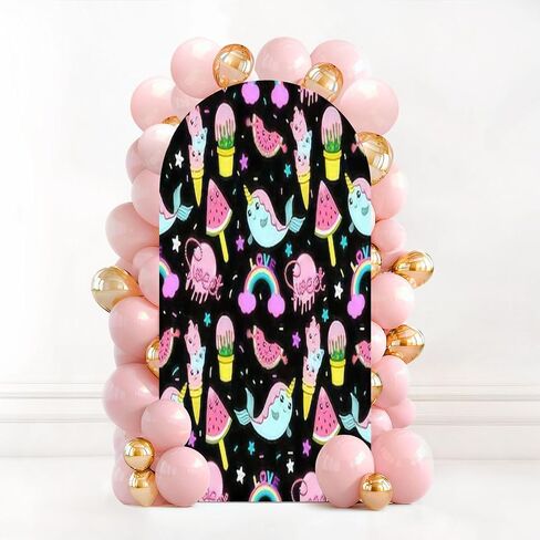 7.2FT Wedding Arch Backdrop Cover Sketch Breakfast Brunch Vintage Design Spandex Fitted Round Top Arch Stand Covers for Birthday Party Baby Shower Banquet Decoration in Saudi Arabia