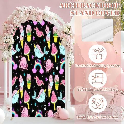 7.2FT Wedding Arch Backdrop Cover Sketch Breakfast Brunch Vintage Design Spandex Fitted Round Top Arch Stand Covers for Birthday Party Baby Shower Banquet Decoration in Saudi Arabia