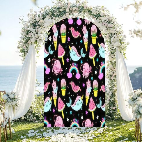 7.2FT Wedding Arch Backdrop Cover Sketch Breakfast Brunch Vintage Design Spandex Fitted Round Top Arch Stand Covers for Birthday Party Baby Shower Banquet Decoration in Saudi Arabia