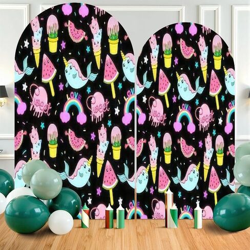 7.2FT Wedding Arch Backdrop Cover Sketch Breakfast Brunch Vintage Design Spandex Fitted Round Top Arch Stand Covers for Birthday Party Baby Shower Banquet Decoration in Saudi Arabia