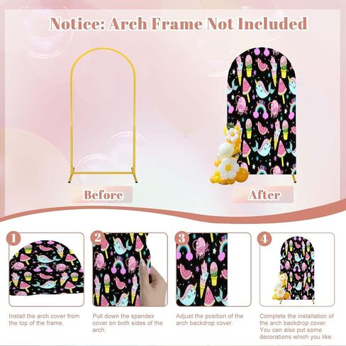 7.2FT Wedding Arch Backdrop Cover Sketch Breakfast Brunch Vintage Design Spandex Fitted Round Top Arch Stand Covers for Birthday Party Baby Shower Banquet Decoration in Saudi Arabia