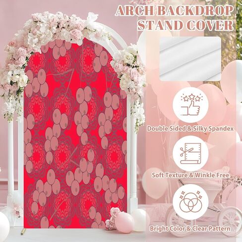 7.2FT Wedding Arch Backdrop Cover Currants Seamless Red Spandex Fitted Round Top Arch Stand Covers for Birthday Party Baby Shower Banquet Decoration in Saudi Arabia