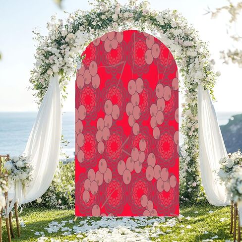 7.2FT Wedding Arch Backdrop Cover Currants Seamless Red Spandex Fitted Round Top Arch Stand Covers for Birthday Party Baby Shower Banquet Decoration in Saudi Arabia