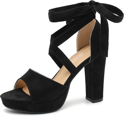 MAIERNISI JESSI Women's Strappy Platform Sandals, Chunky High Heel with Lace-Up Ankle Tie, Open Toe, 3.94 Inch in Saudi Arabia